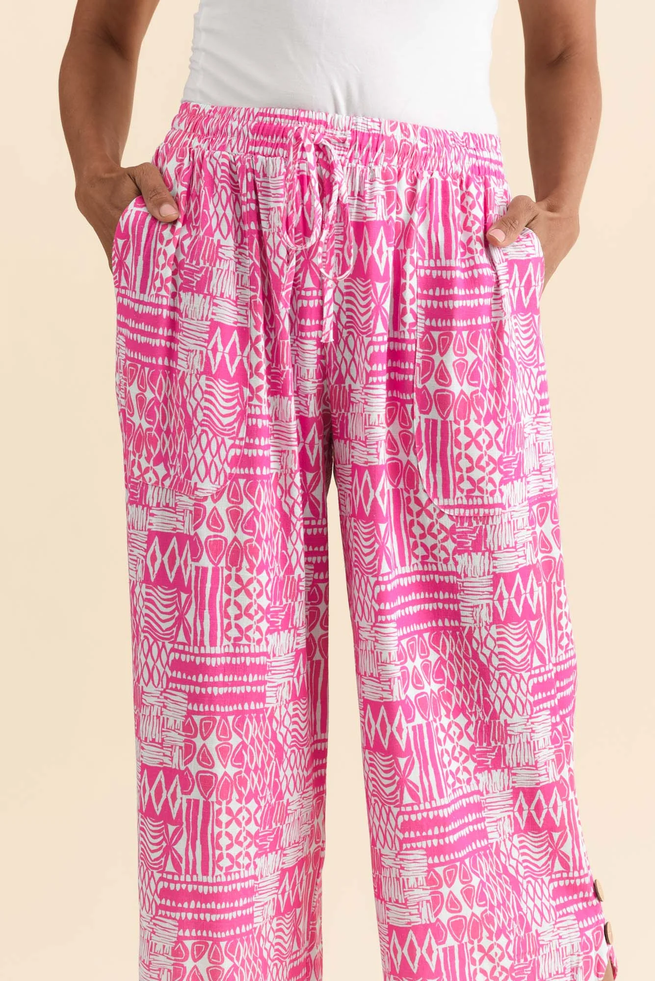 Scotty Pink Mosaic Linen Cotton Pants - Image 5