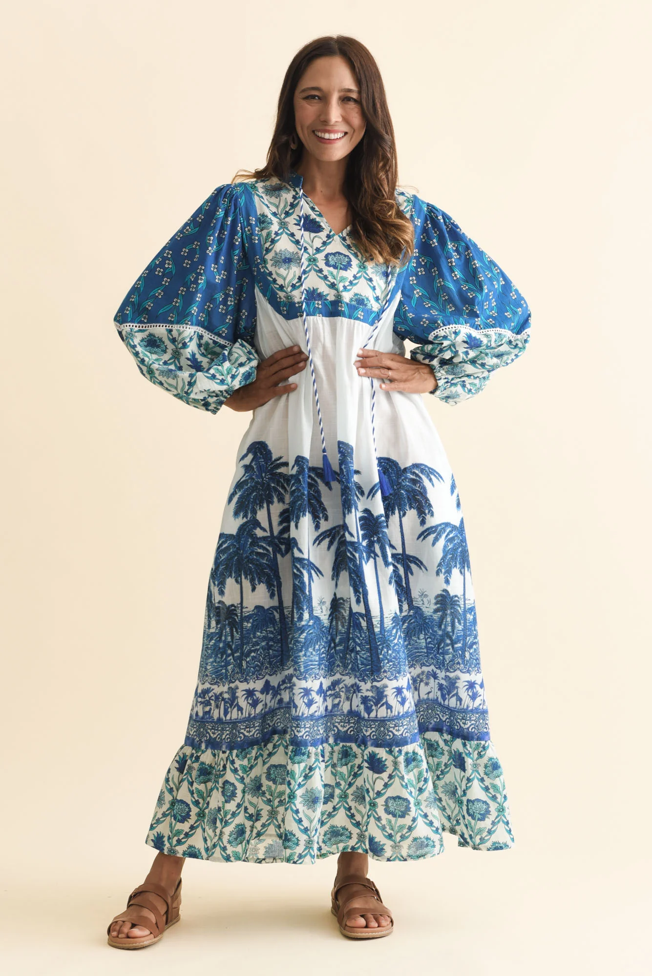 Shari Blue Tropical Cotton Dress - Image 7