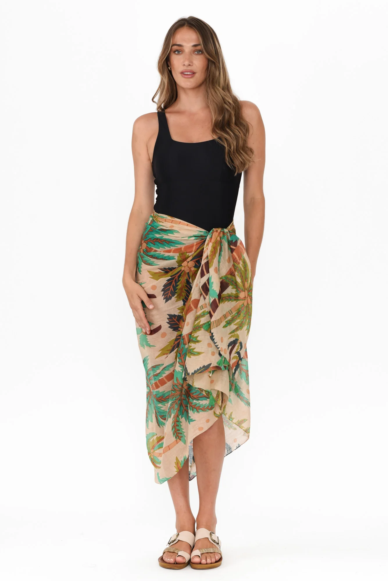 Stana Green Tropical Cotton Sarong - Image 6