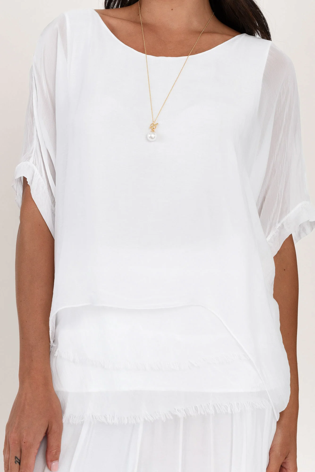 Talia White Silk Layer Top - Image 6