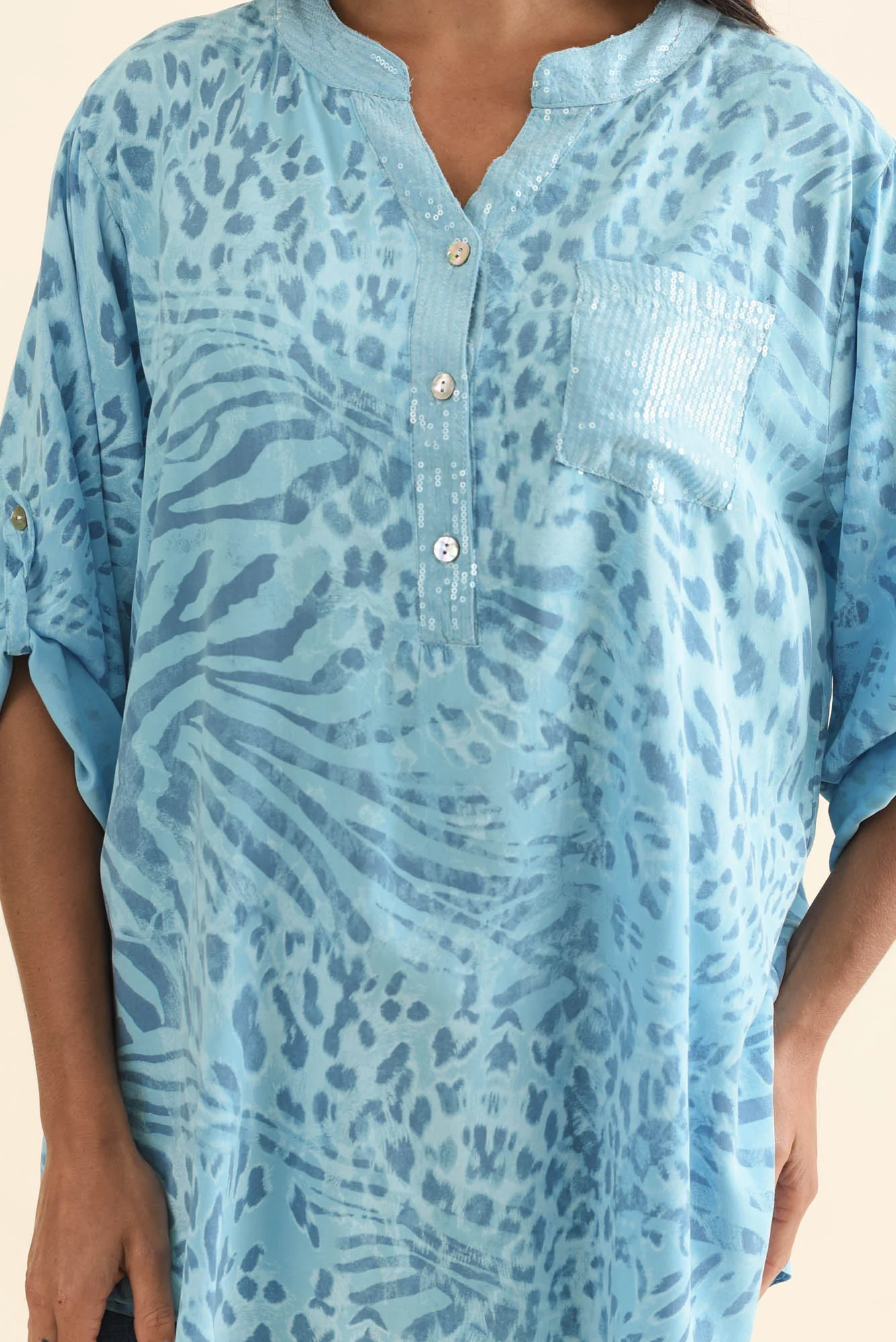 Taryn Blue Animal Cotton Button Top - Image 5
