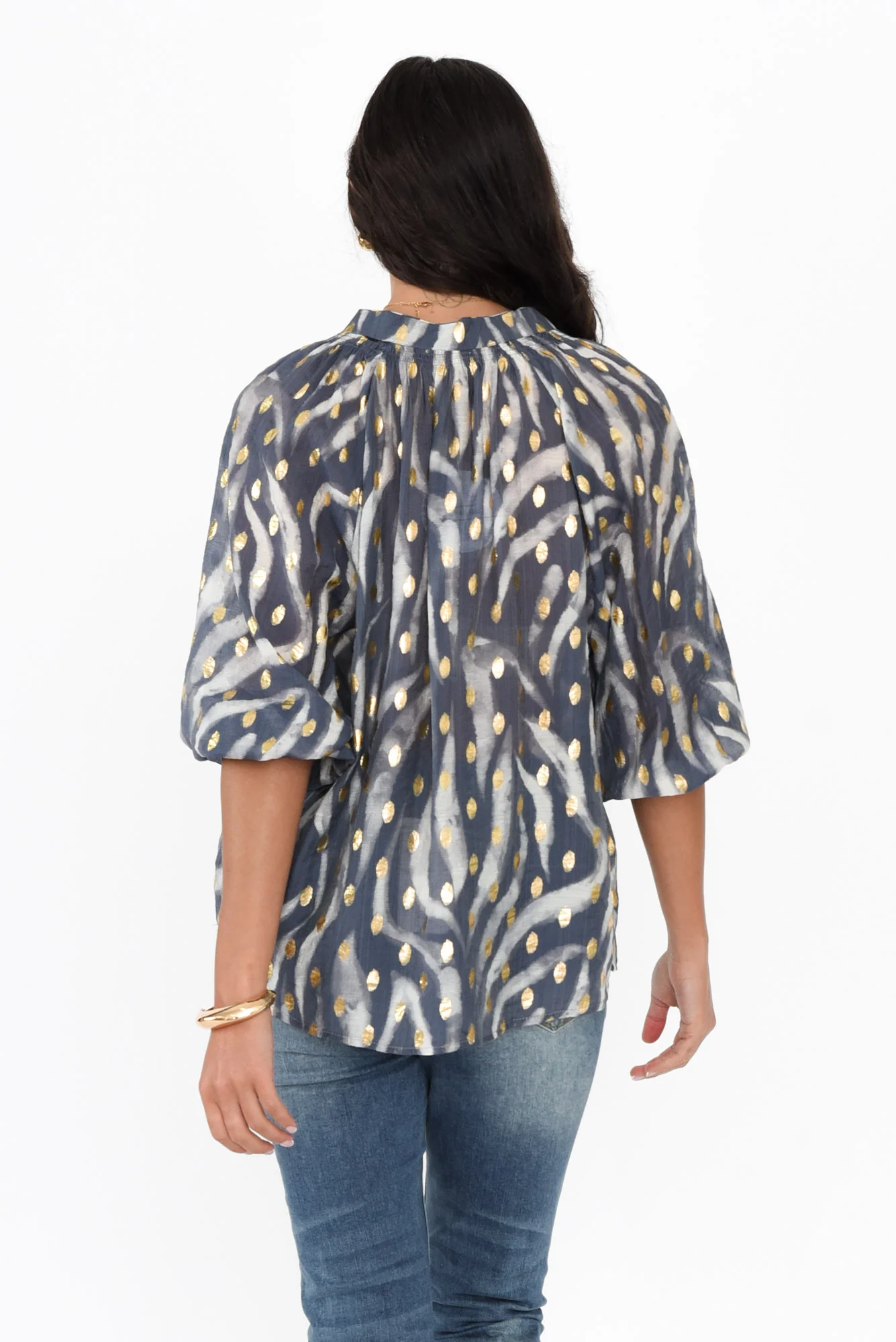 Theo Navy Swirl Cotton Blend Blouse - Image 4