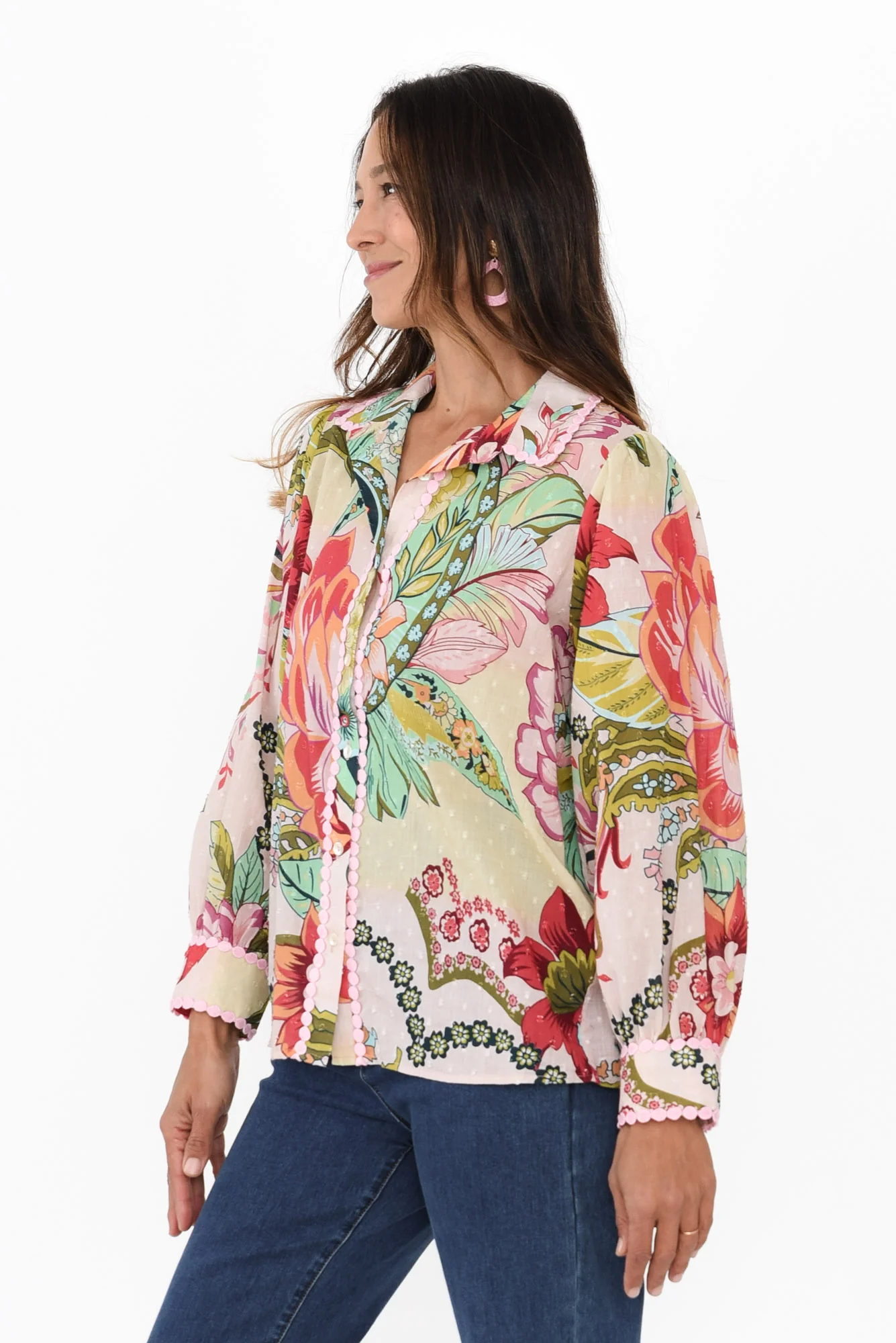 Thora Pink Floral Cotton Shirt - Image 3