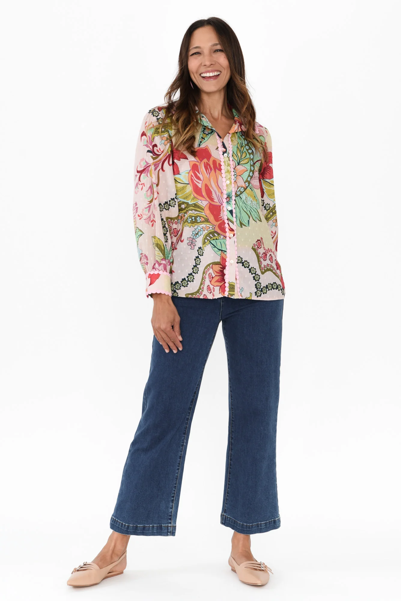 Thora Pink Floral Cotton Shirt - Image 6