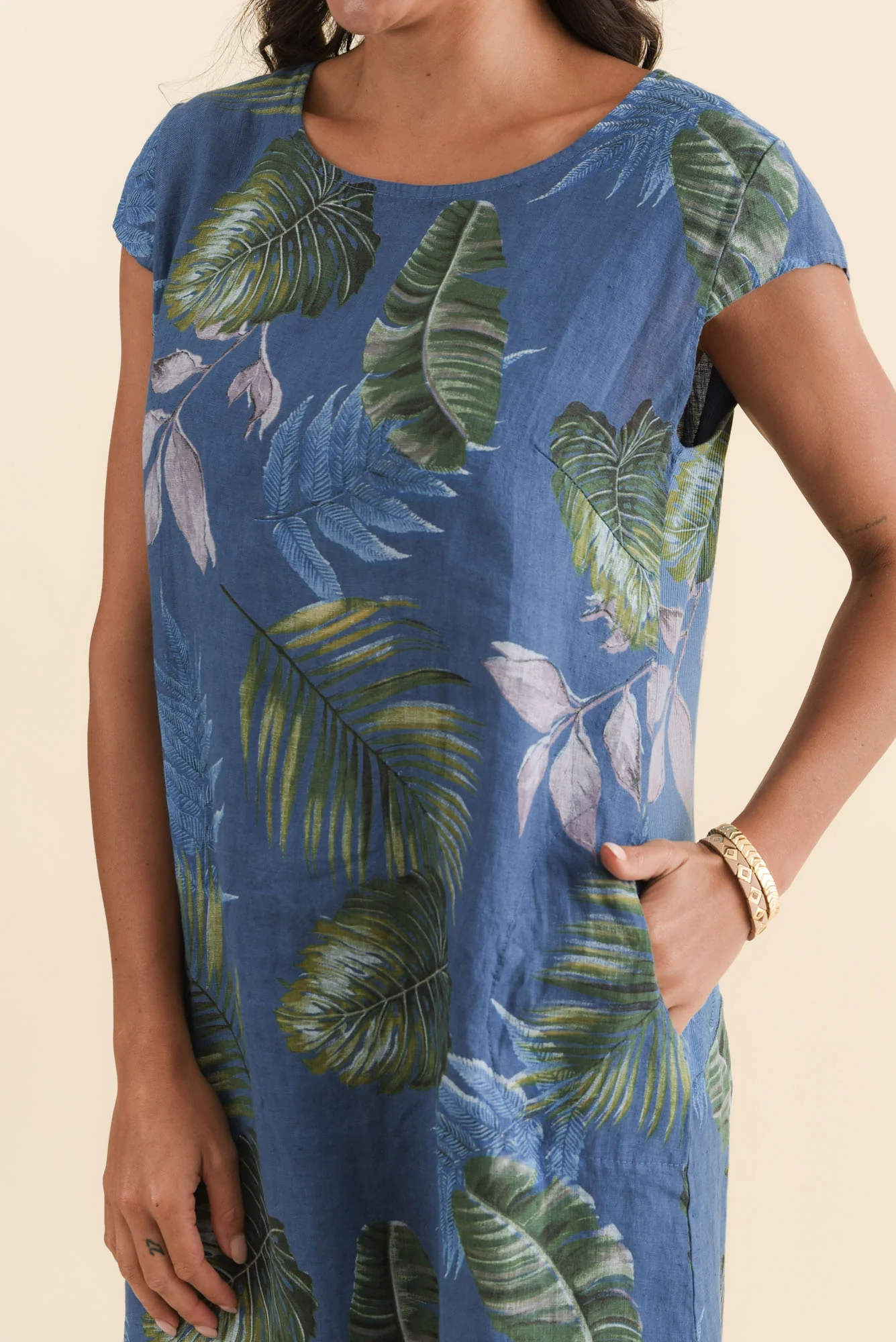 Tina Steel Palm Linen Pocket Dress - Image 6