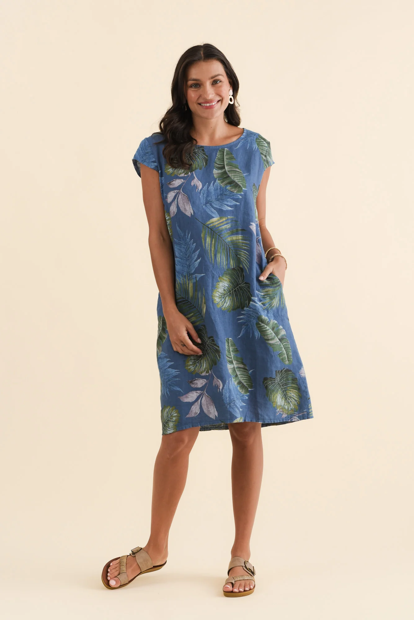 Tina Steel Palm Linen Pocket Dress - Image 7