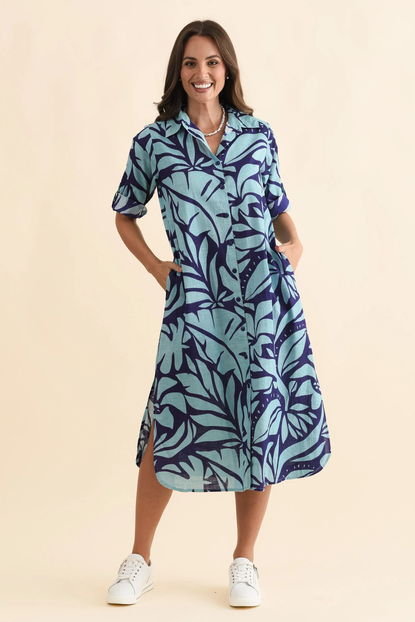 Tricia Blue Botanical Cotton Shirt Dress - Image 2