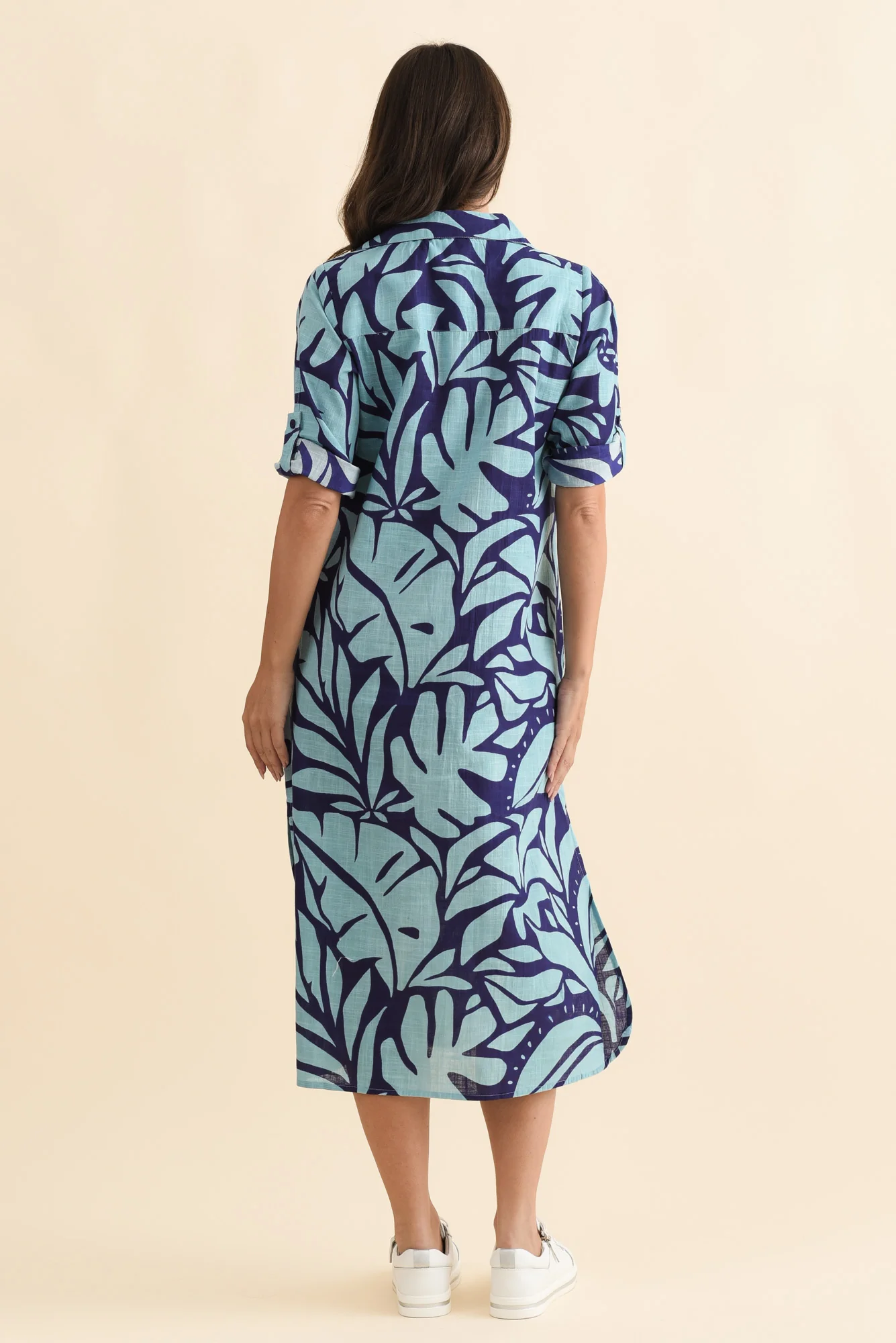 Tricia Blue Botanical Cotton Shirt Dress - Image 4