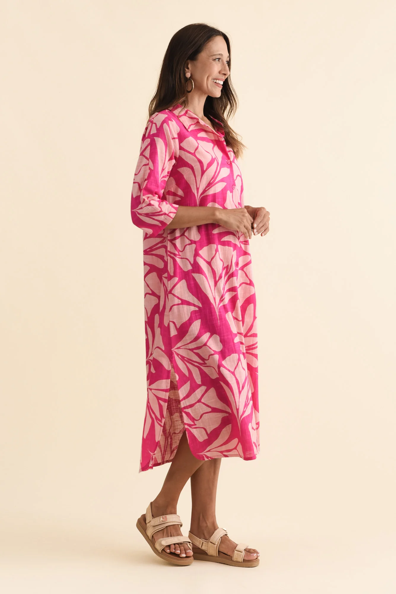 Tricia Pink Floral Cotton Shirt Dress - Image 3