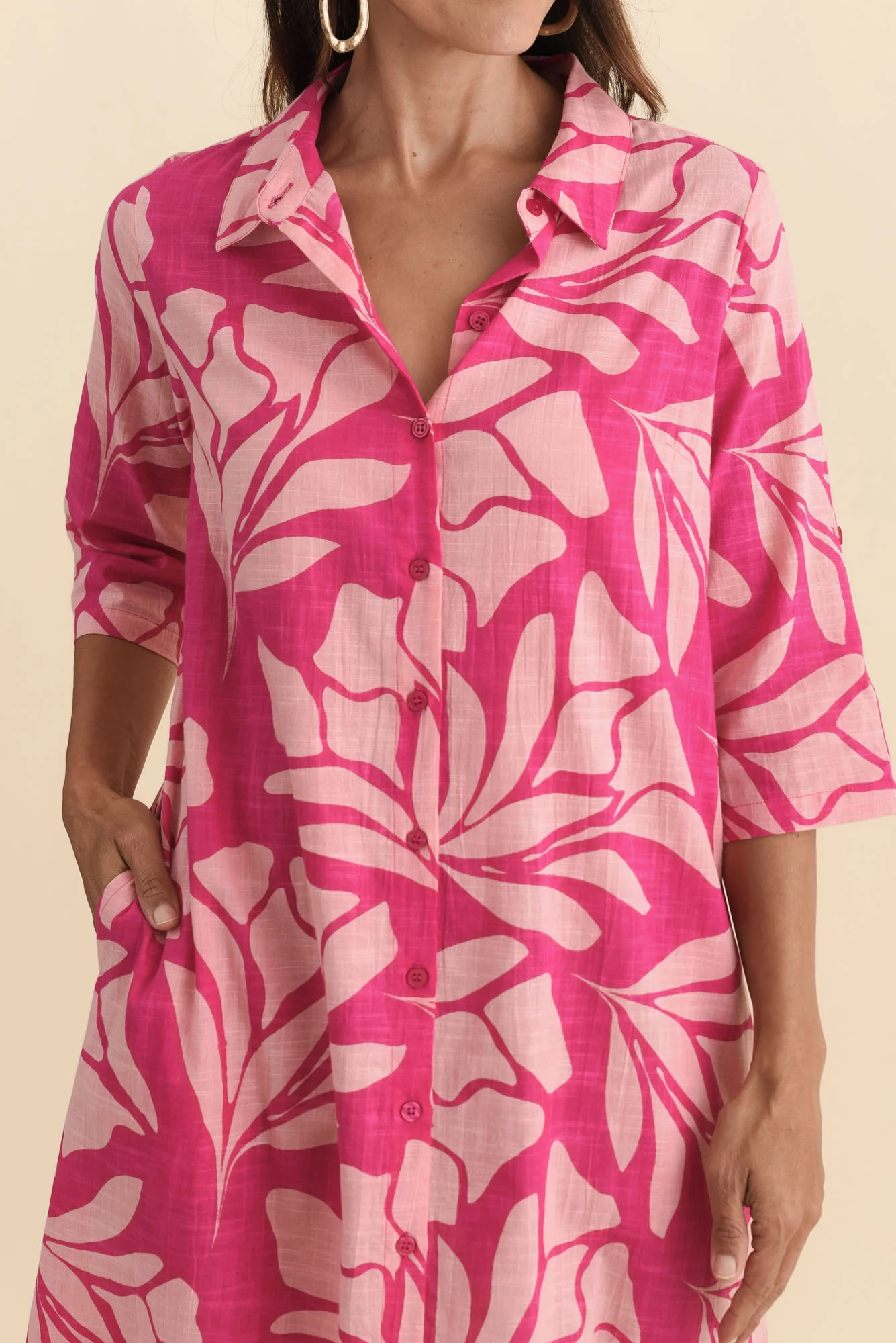 Tricia Pink Floral Cotton Shirt Dress - Image 5