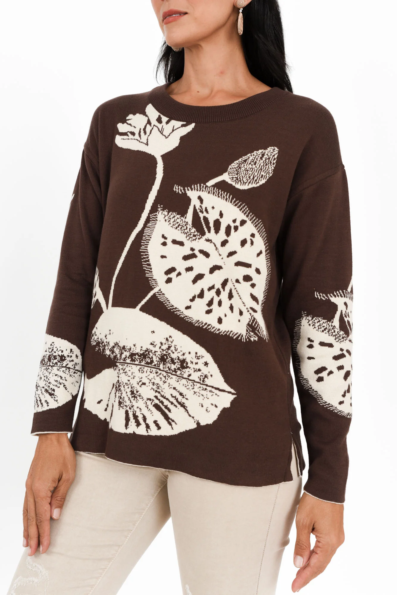Veda Brown Floral Reversible Cotton Jumper - Image 6