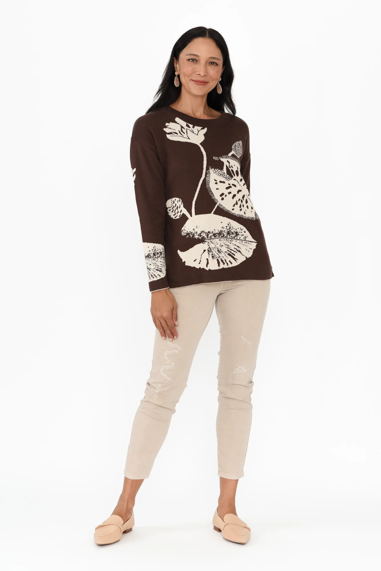 Veda Brown Floral Reversible Cotton Jumper - Image 7