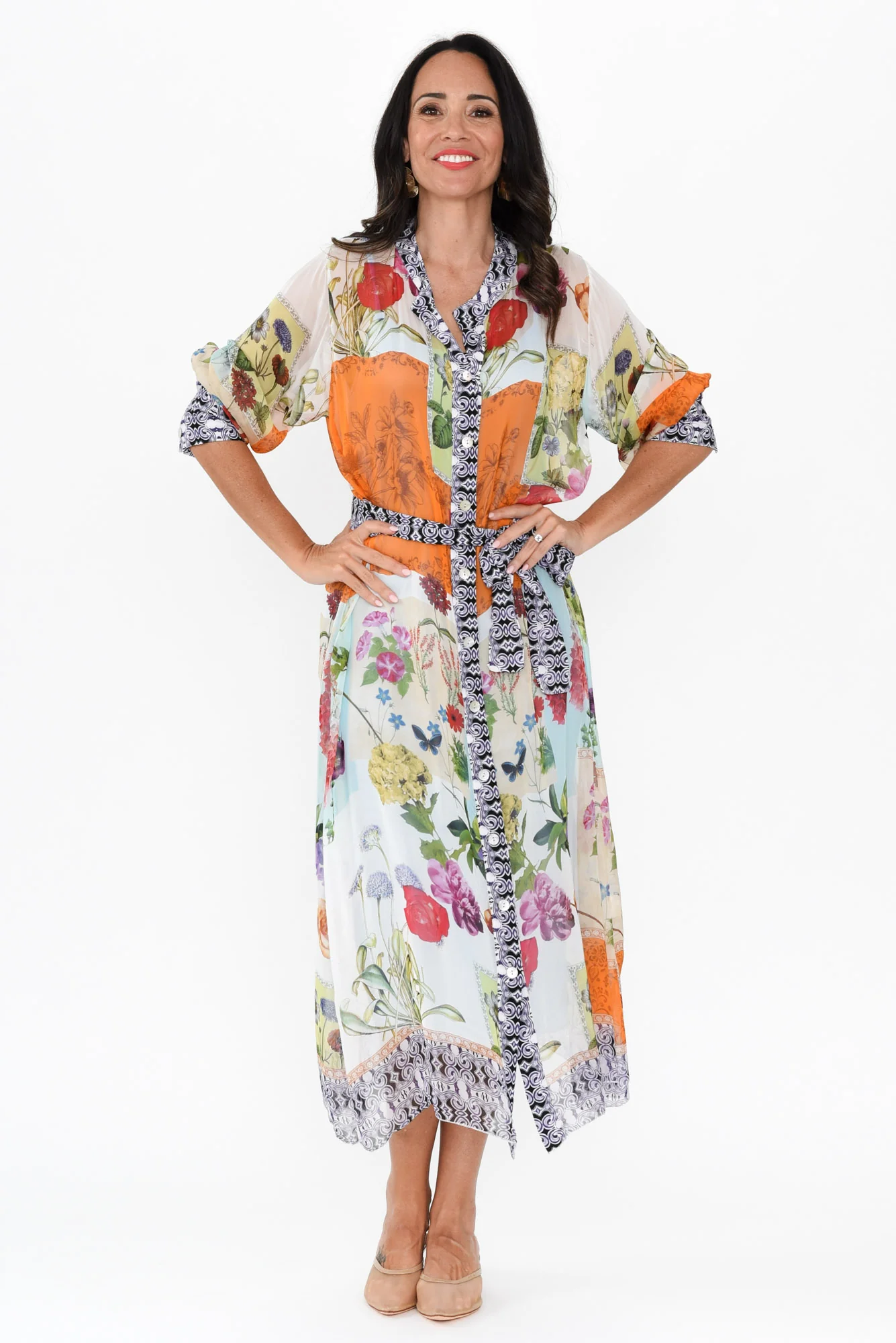 Winslet Cream Floral Shirt Tie Dress - Image 3