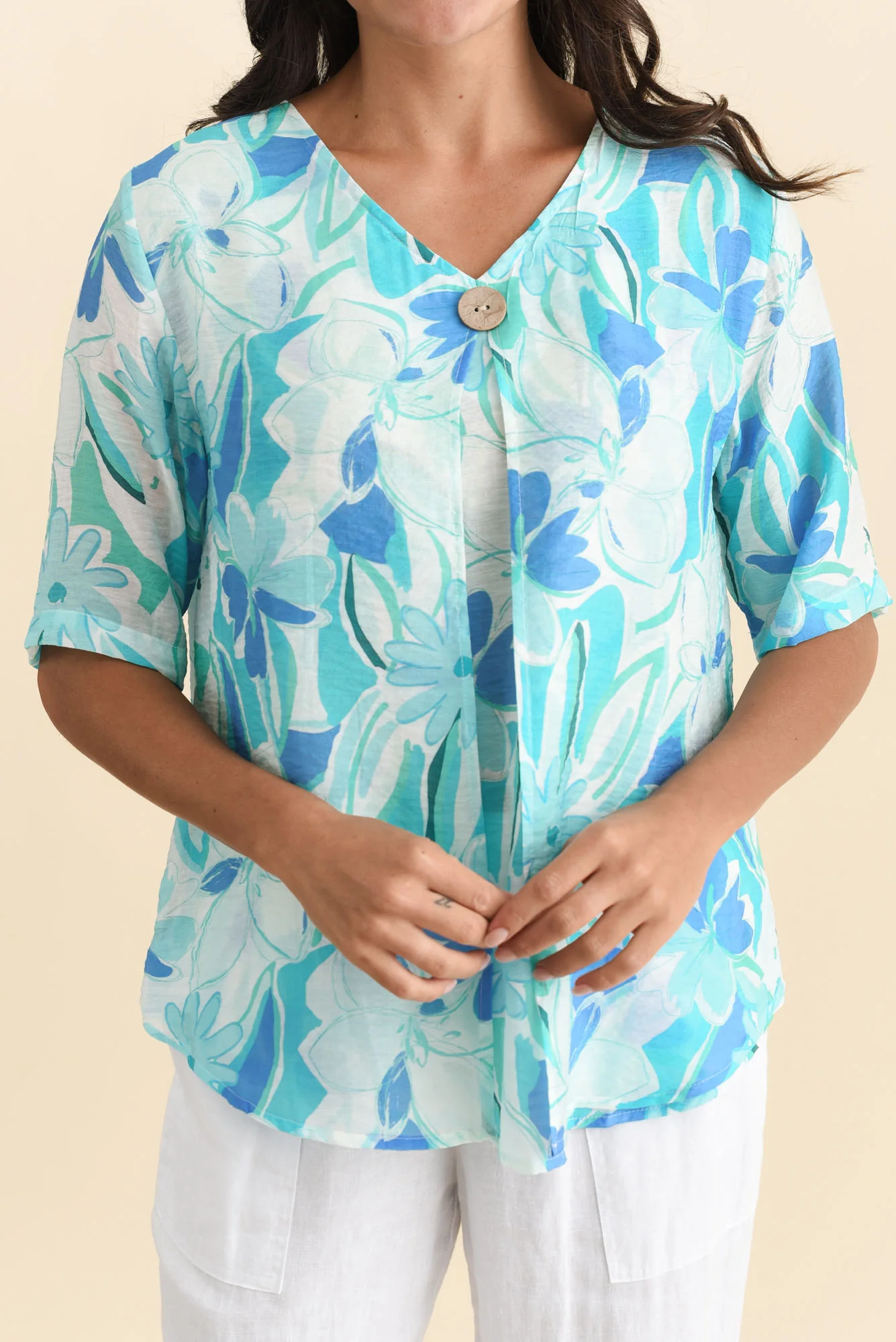 Yasmin Blue Floral Layered Button Top - Image 6