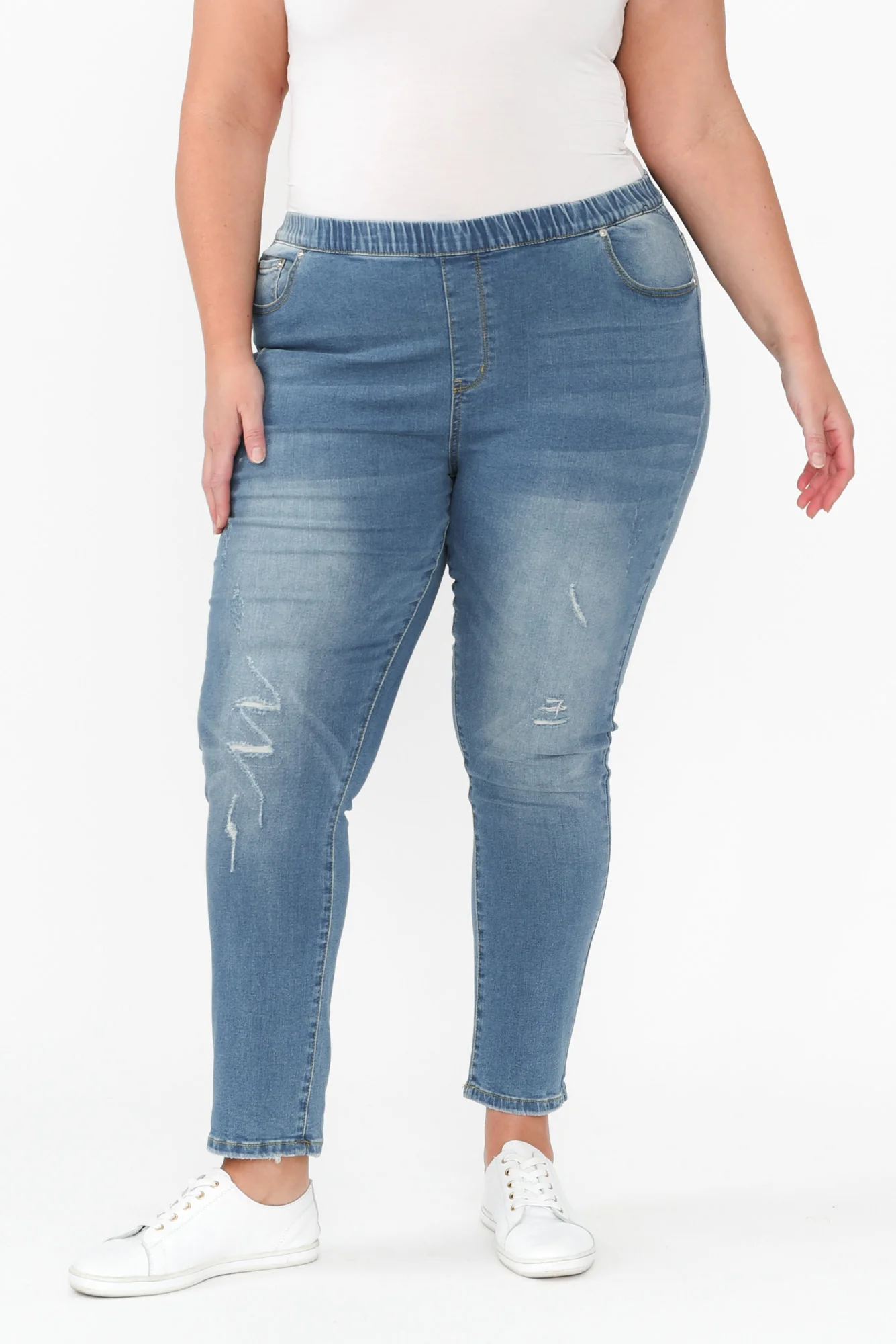 Zadie Distressed Blue Stretch Jeans - Image 12