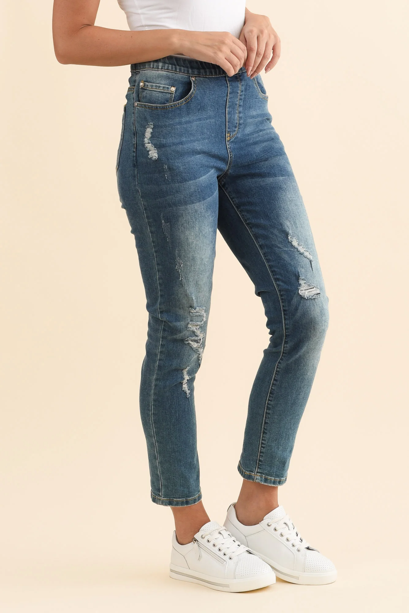 Zadie Distressed Blue Stretch Jeans - Image 4