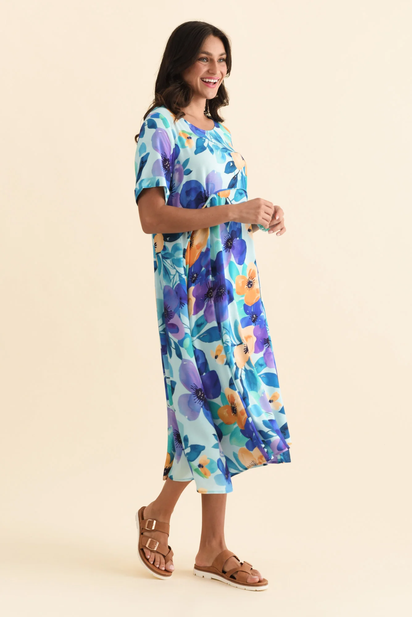 Zaelia Blue Floral Crescent Dress - Image 3